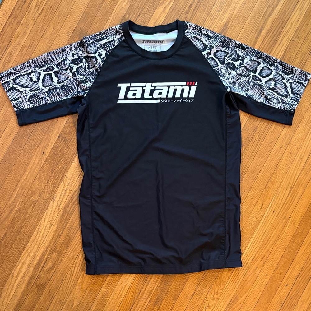 Tatami Men's Black and Gray Rash Guard with Snake Print Sleeves